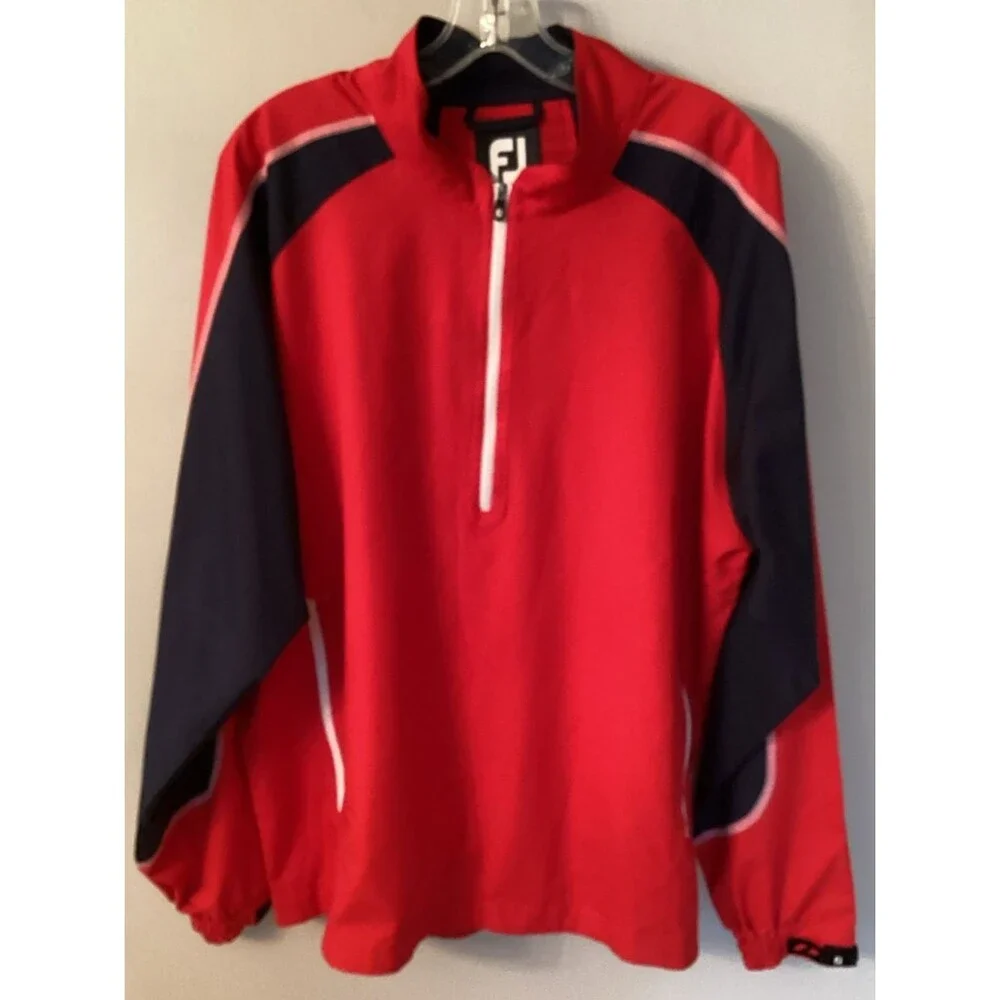 FOOTJOY MENS LARGE 1/4 ZIP JACKET WINDBREAKER RED NAVY